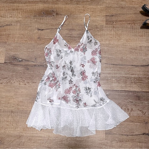 VICTORIA’S SECRET Y2K Floral Nightie Mini Sheer Slip Dress Size Medium - Picture 9 of 9